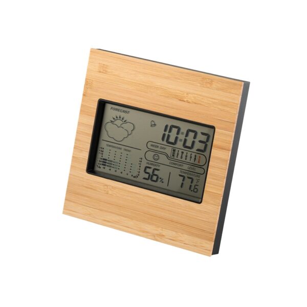BROMLEY. Desktop weather station with LCD screen in ABS and bamboo