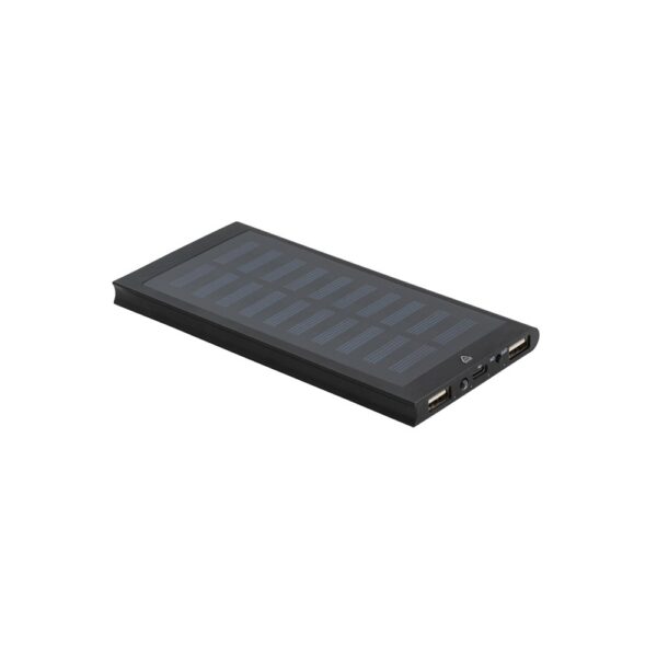 CLERK. 8.000 mAh power bank with solar panel in 100% recycled aluminium