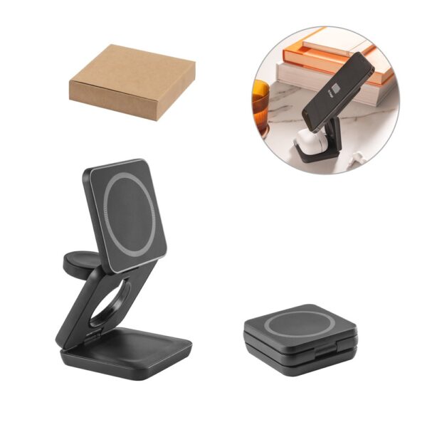 97169_set BROGLIE. Super fast 15W 4-in-1 magnetic wireless charger in recycled ABS (100% rABS)