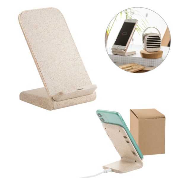 ENGLERT. Smartphone holder with 10W fast wireless charger in recycled ABS (70% rABS) and wheat straw fiber