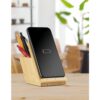 LEAVITT. Smartphone holder and ballpoint holder with 10W fast wireless charger in bamboo