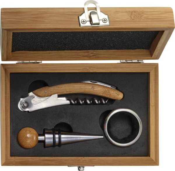 impr_946216 Stainless steel and bamboo wine set Leonie