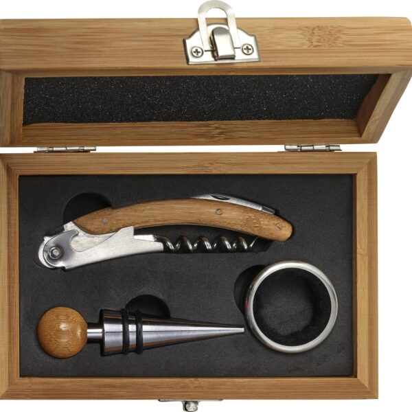 Stainless steel and bamboo wine set Leonie