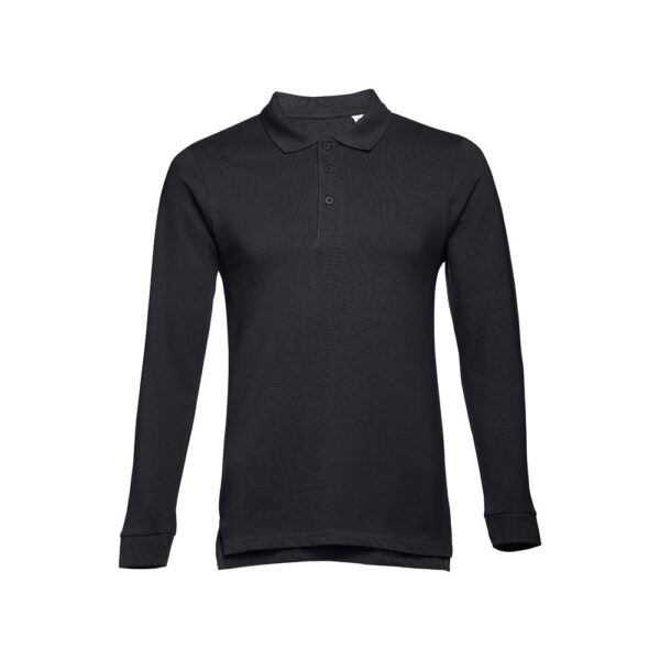 11171_184-a THC BERN II. Men's long-sleeved 100% cotton piqué polo shirt with removable label