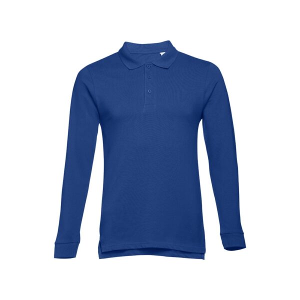 THC BERN. Men's long-sleeved 100% cotton piqué polo shirt with removable label