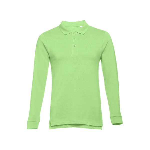 THC BERN. Men's long-sleeved 100% cotton piqué polo shirt with removable label