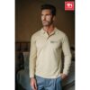 THC BERN. Men's long-sleeved 100% cotton piqué polo shirt with removable label