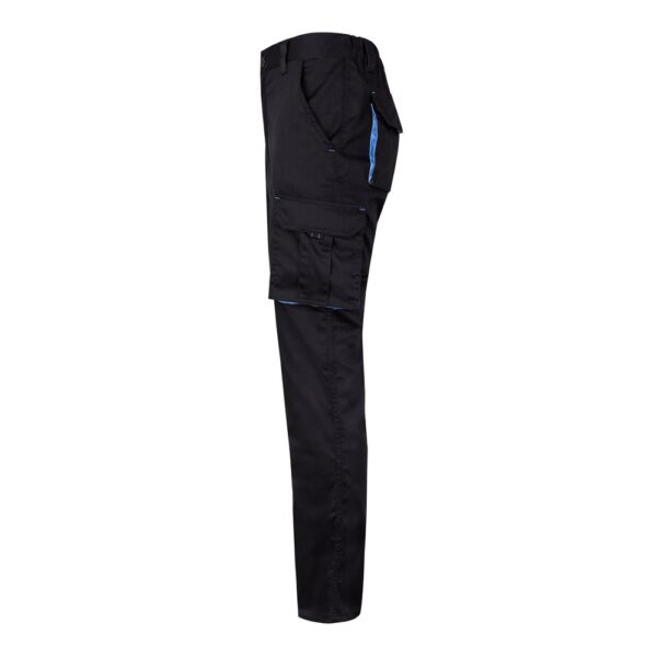 VL FIDES. Two-tone, multi-pocket stretch trousers (240g/m²), in cotton (46%), EME (38%) and polyester (16%)