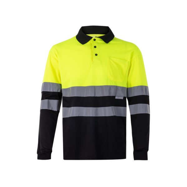 VL VULCAN. Two-tone bird-eye polo shirt (160g/m²) with long sleeves, in polyester (100%)