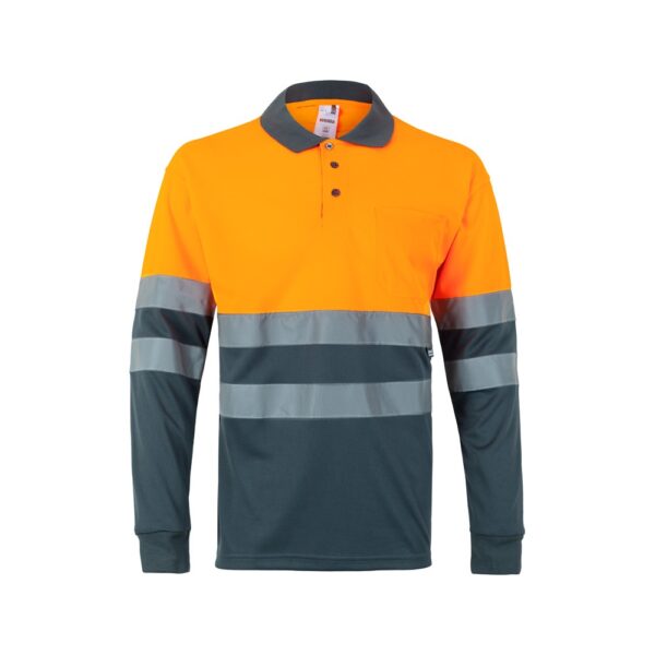 VL VULCAN. Two-tone bird-eye polo shirt (160g/m²) with long sleeves, in polyester (100%)