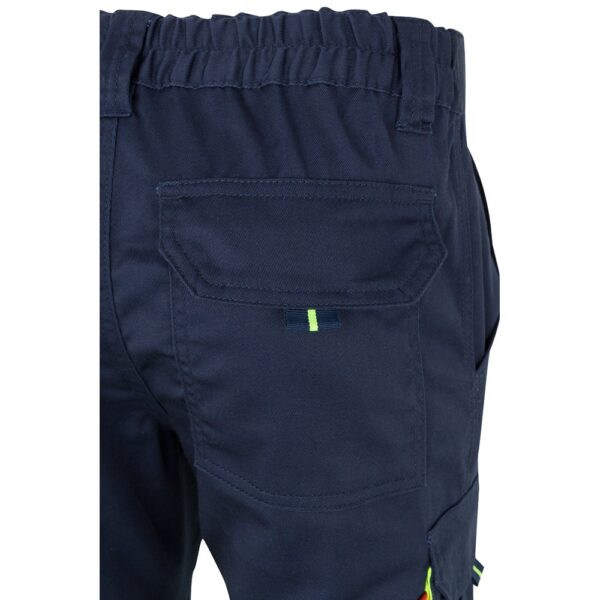 VL ZEUS. Two-tone, multi-pocket stretch trousers (240g/m²), in cotton (46%), EME (38%) and polyester (16%)