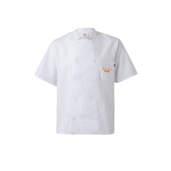 VL DURGA. Short-sleeved poplin (110g/m²) kitchen jacket in cotton (35%) and polyester (65%)