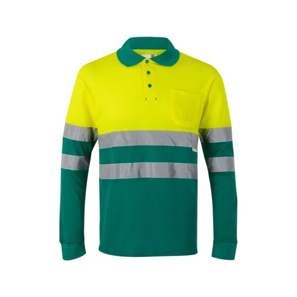 VL PLUTO. Two-tone piqué polo shirt (150g/m²) with long sleeves, in cotton (55%) and polyester (45%)