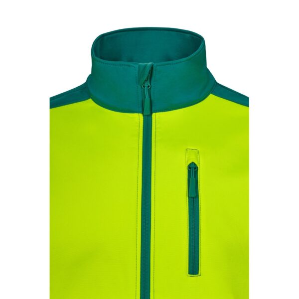 VL HESTIA LARGE. Two-tone soft shell jacket (280g/m²), with fleece lining and TPU membrane, in polyester (96%) and elastane (4%)