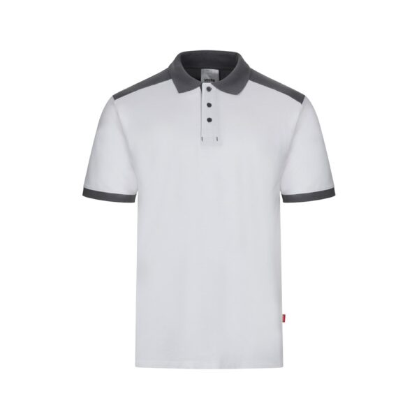 VL VELES. Two-tone stretch piqué polo shirt (200g/m²) with short sleeves, in polyester (96%) and elastane (4%)