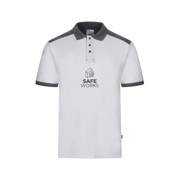 VL VELES. Two-tone stretch piqué polo shirt (200g/m²) with short sleeves, in polyester (96%) and elastane (4%)