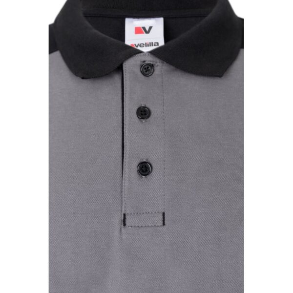 VL VELES. Two-tone stretch piqué polo shirt (200g/m²) with short sleeves, in polyester (96%) and elastane (4%)
