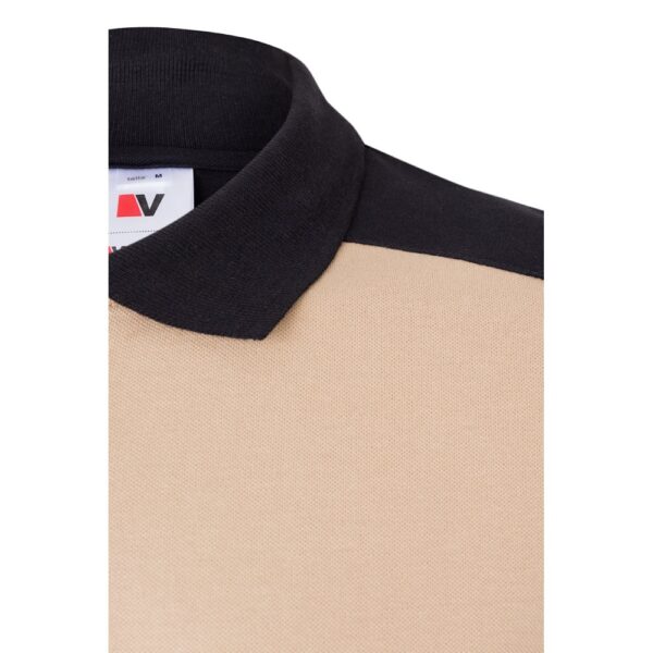 VL VELES. Two-tone stretch piqué polo shirt (200g/m²) with short sleeves, in polyester (96%) and elastane (4%)