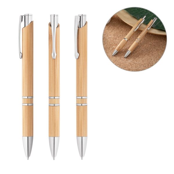 81011_set BETA BAMBOO. Bamboo ball pen with clip and metal trim