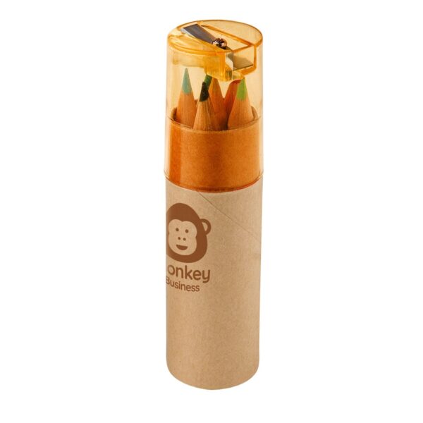 ROLS. Pencil box tube with 6 coloured pencils and sharpener