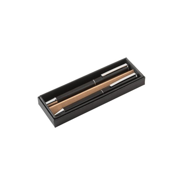 LEAH. Roller and ballpoint pen set in aluminium 94% rAL) with clip