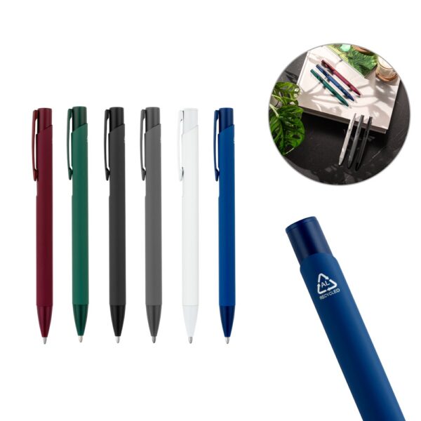 91944_set CLINT. Recycled aluminium (100% rAL) ballpoint pen with rubber finish