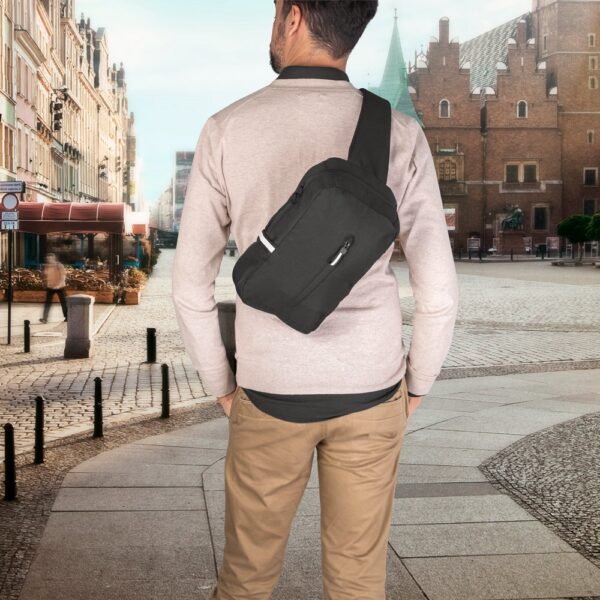 DELFOS. 300D recycled polyester and 600D recycled polyester single strap backpack, with 210D recycled polyester lining