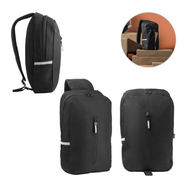 DELFOS. 300D recycled polyester and 600D recycled polyester single strap backpack, with 210D recycled polyester lining