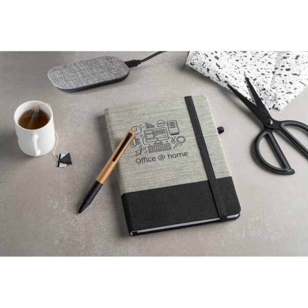 ROUSSEAU. A5 notepad in straw fibre and cotton canvas with lined pages