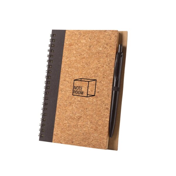 93285_103-logo VICENTE. B6 notebook in cork and recycled polyester (100% rPET) with ballpoint pen