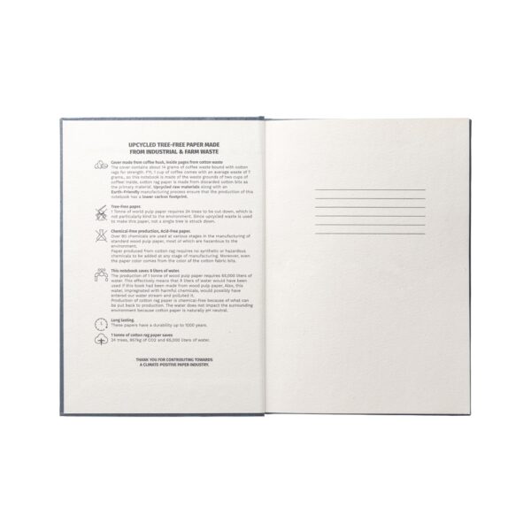 COFFEEPAD RIGID. A5 notepad with hard cover made from coffee husk waste (65%)
