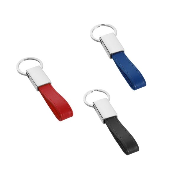 WATOH. Round metal and PU keyring