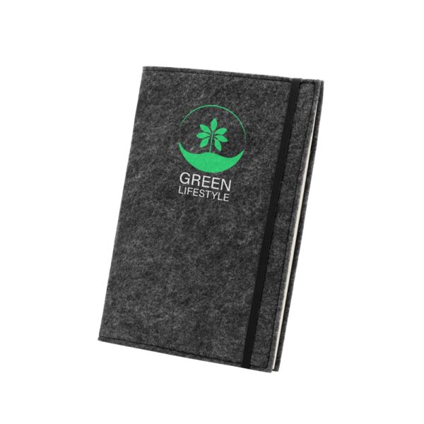 BALDWIN. A5 notepad with recycled felt cover (100% rPET) and lined pages in 100% recycled paper