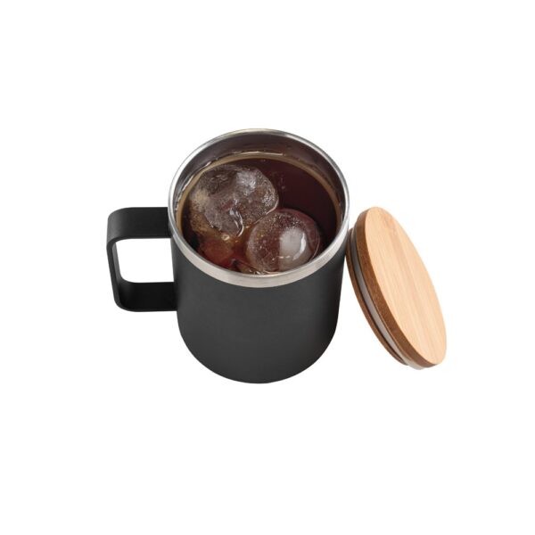 LAUDA. Mug in 90% recycled stainless steel with bamboo lid 420 mL