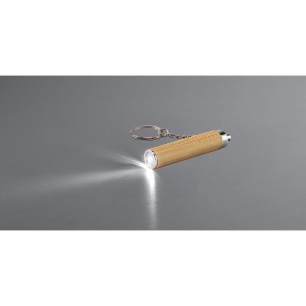 RACHEL. Bamboo and ABS key ring with LED torch