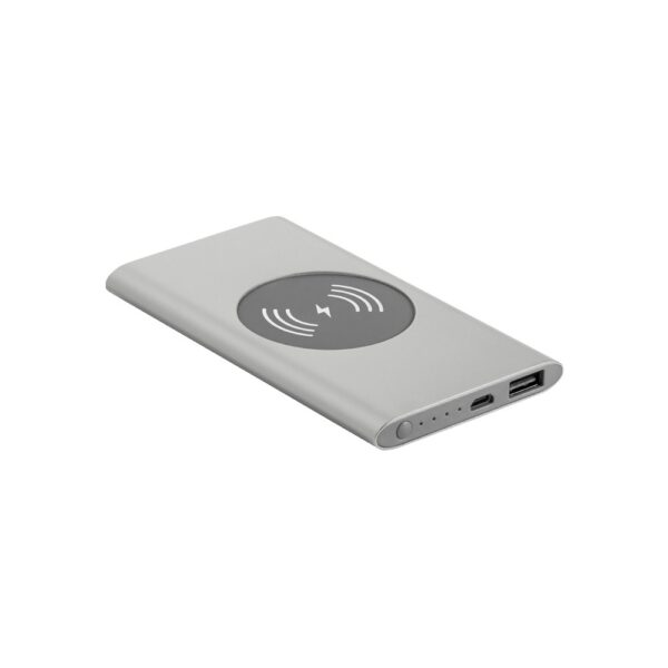 CASSINI. Power bank 4.000 mAh with 5W wireless charger in recycled aluminium (100% rAL)
