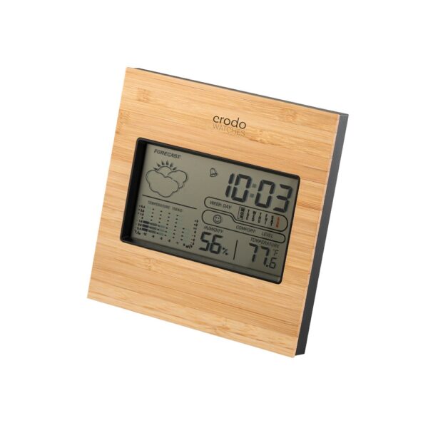 BROMLEY. Desktop weather station with LCD screen in ABS and bamboo