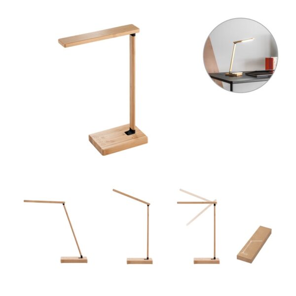 MOREY. Folding desk lamp with 15W superfast wireless charger in bamboo