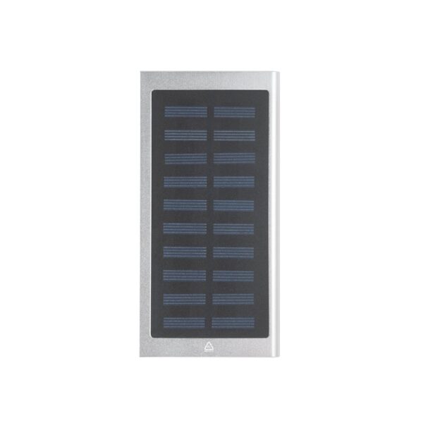 CLERK. 8.000 mAh power bank with solar panel in 100% recycled aluminium