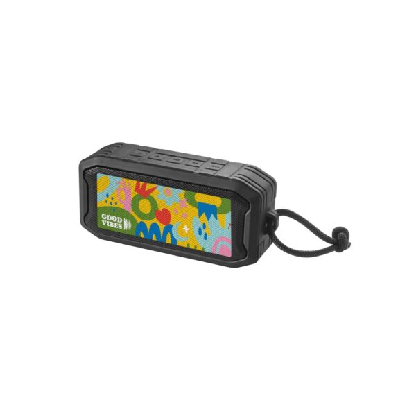 97140_103-logo SHEERAN. Portable 10W speaker with IPX7 and 9h battery life on 100% recycled ABS