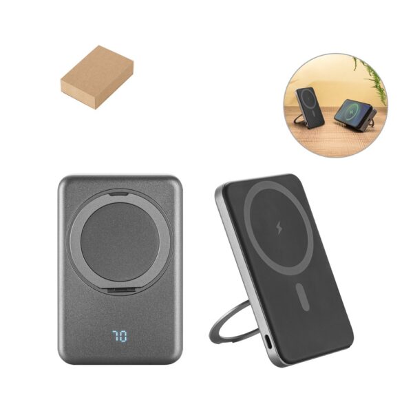 WARSHEL 5. 5'000 mAh magnetic power bank with 15W superfast wireless charger in recycled ABS (100% rABS) with stand