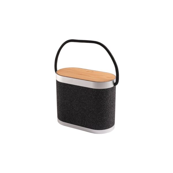 GUETTA. 5W portable speaker with super-fast 15W wireless charger and 2h battery life made of bamboo and recycled PET (100% rPET)