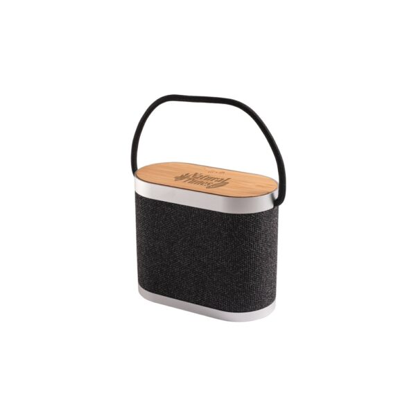 GUETTA. 5W portable speaker with super-fast 15W wireless charger and 2h battery life made of bamboo and recycled PET (100% rPET)