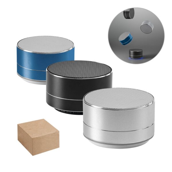 FLOREY. Portable 3W speaker with 4h battery life in recycled aluminium (100% rAL) and recycled ABS (100% rABS)