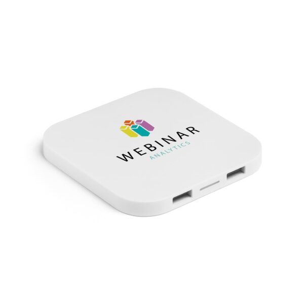 CAROLINE. Superfast 15W wireless charger with HUB 2 USB-A ports in recycled ABS (60% rABS)