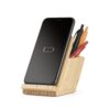 97940_160-d LEAVITT. Smartphone holder and ballpoint holder with 10W fast wireless charger in bamboo