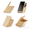 97940_set LEAVITT. Smartphone holder and ballpoint holder with 10W fast wireless charger in bamboo