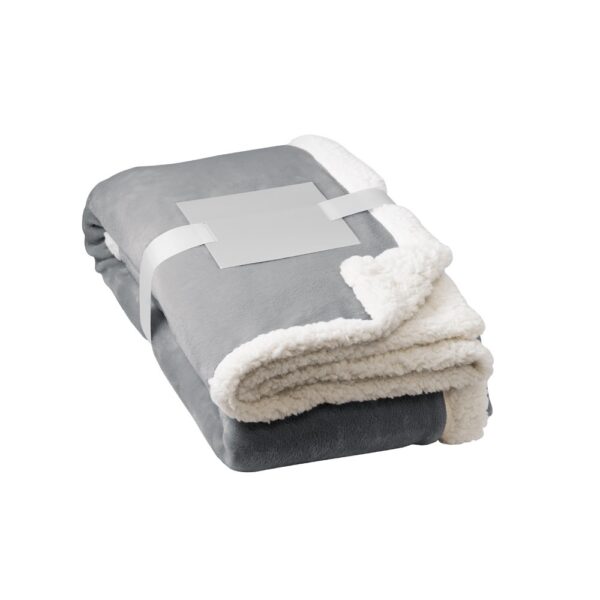 HEIDEN. Reversible fleece blanket (190 g/m²) with satin ribbon and personalised card