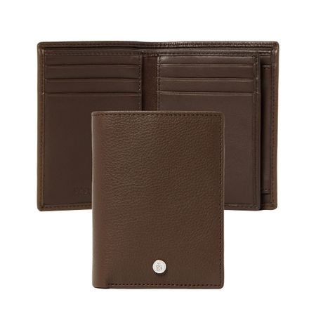 Card holder with flap Button Brown