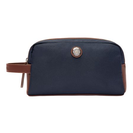 Toiletry Bag Button Navy & Brown